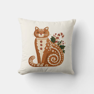 Coussin Chat en pain d'épices rétro avec canne de bonbon e