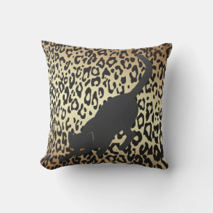 Coussin Chat en silhouette noire sur Arrière - plan Cheeta