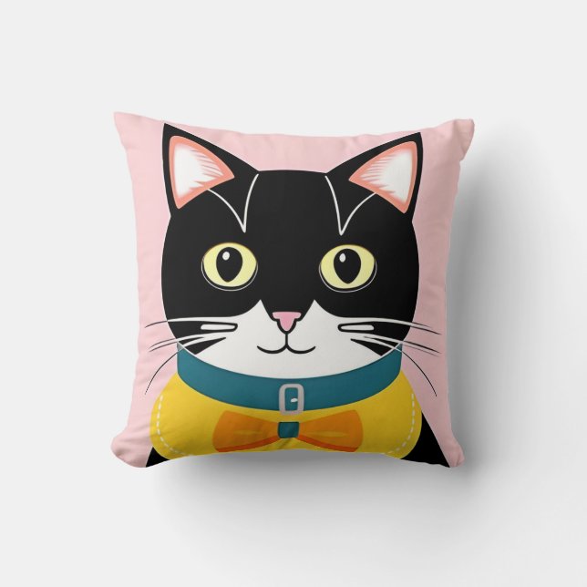 Coussin Chat en Smoking Avec Nœud Papillon Jaune et Collie (Recto)
