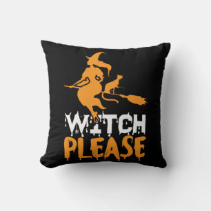 Coussin Chat en sorcière d'Halloween S'il vous plaît Anniv