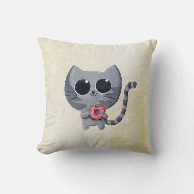 Coussin Chat et beignet gris mignons (Recto)