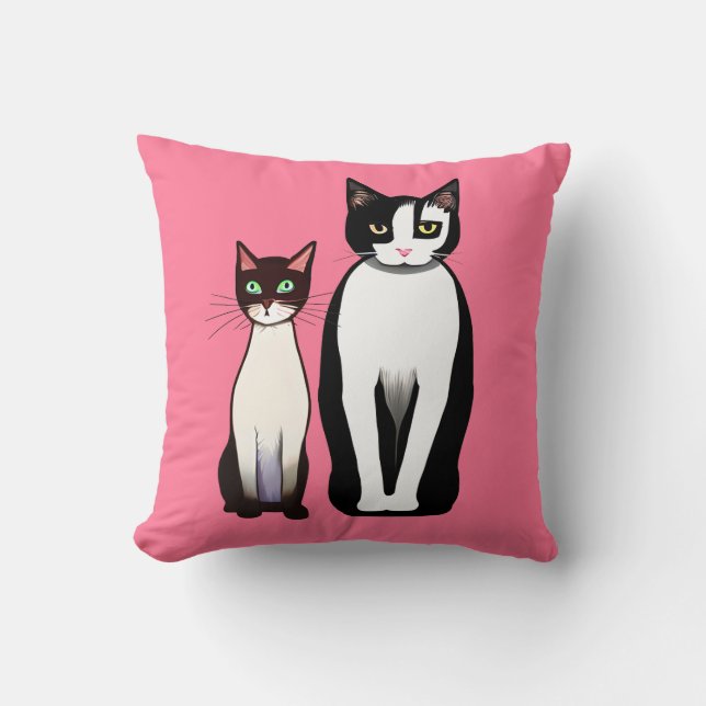 Coussin Chat et chaton moderne rétro sur Fuchsia Pink (Recto)