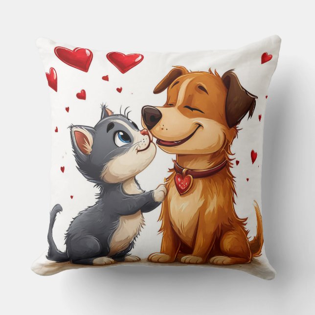 Coussin Chat et chien en amour (Recto)