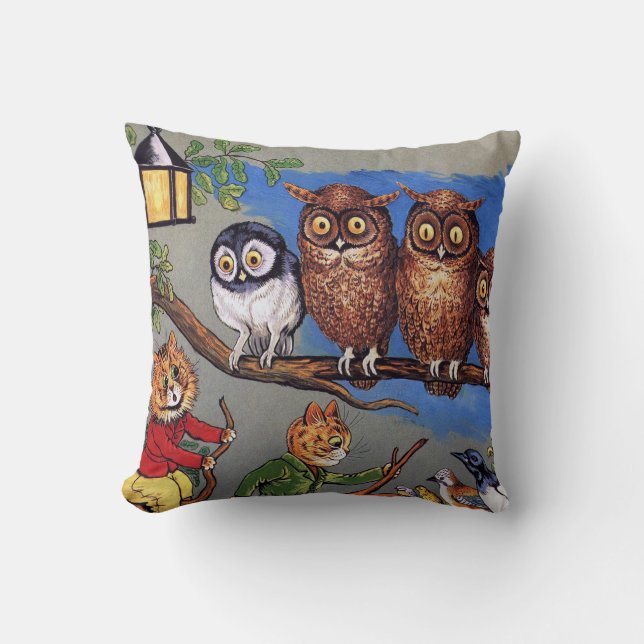 Coussin Chat et Chouette, Louis Wain (Recto)