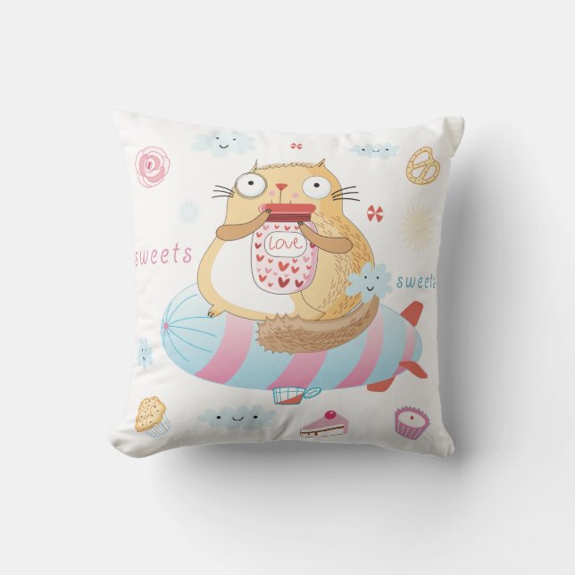 Coussin Chat et snacks Derpy (Recto)