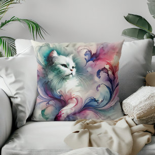 Coussin Chat Éthéré Aquarelle