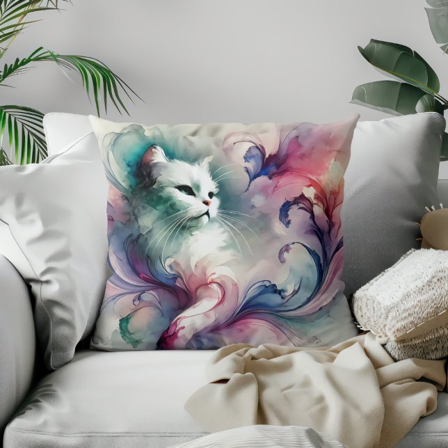 Coussin Chat Éthéré Aquarelle (Créateur téléchargé)