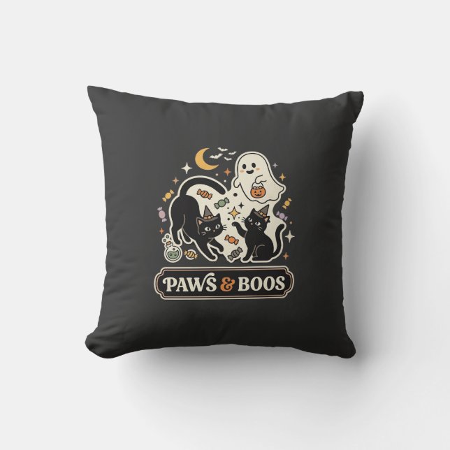 Coussin Chat Fantôme Magie Halloween (Recto)