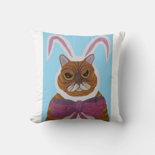 Coussin Chat Fou en Oreilles de Lapin de Pâques  (Recto)
