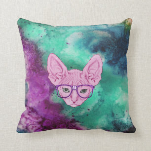 Coussin Chat Geeky drôle sur l'aquarelle Backgroun