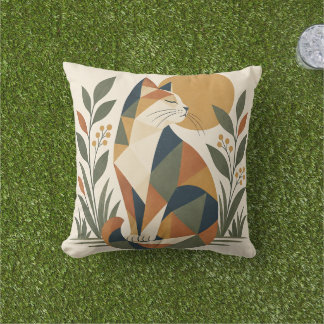 Coussin Chat géométrique Art botanique