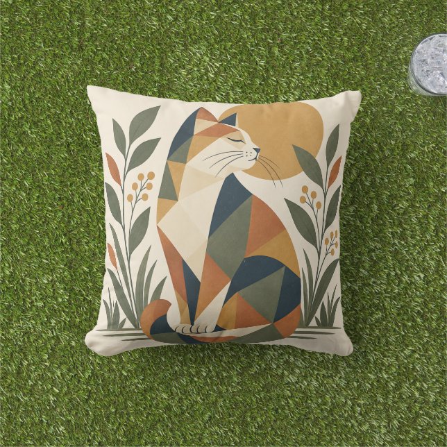 Coussin Chat géométrique Art botanique (Herbe)