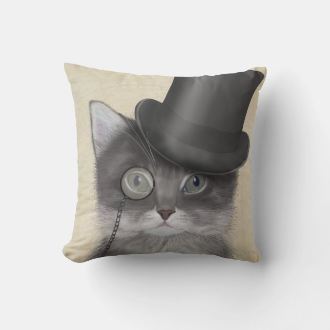 Coussin Chat gris avec chapeau supérieur (Recto)