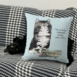 Coussin Chat gris tabby indépendant bleu mignon drôle