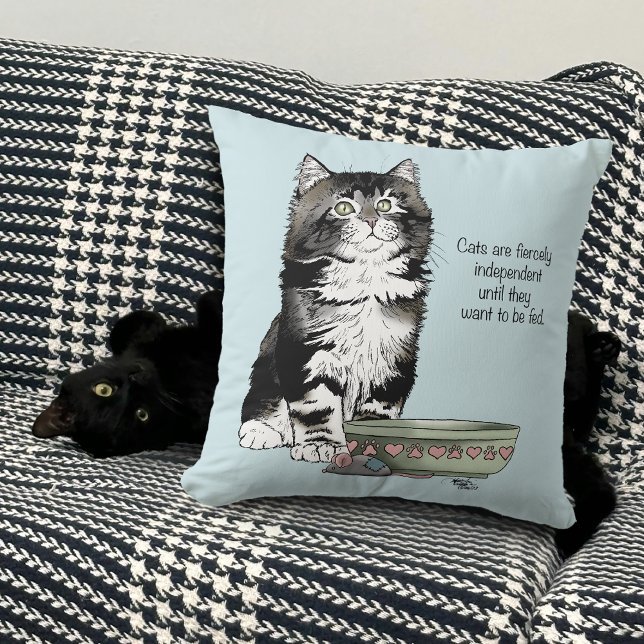 Coussin Chat gris tabby indépendant bleu mignon drôle (Créateur téléchargé)