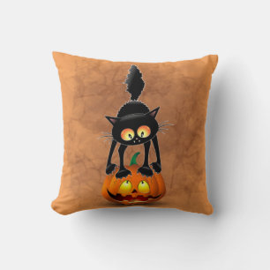 Coussin Chat Halloween personnage de dessin effrayé debou