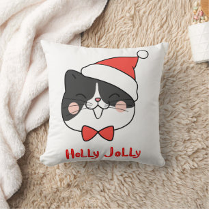 Coussin Chat Holly Jolly Cute Kawaii Père Noël