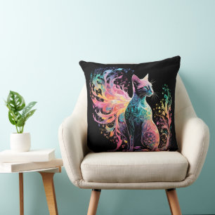 Coussin Chat Holographique Spectral : Un Prisme d'Élégance
