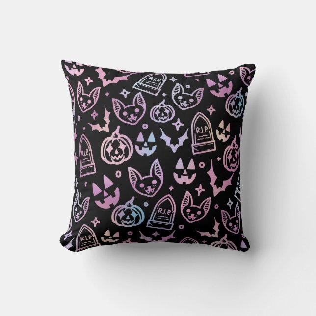 Coussin Chat Jack O'Lantern Chat Halloween Décor noir (Recto)