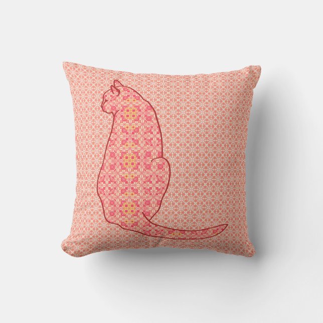 Coussin Chat japonais - batik orange de corail (Recto)
