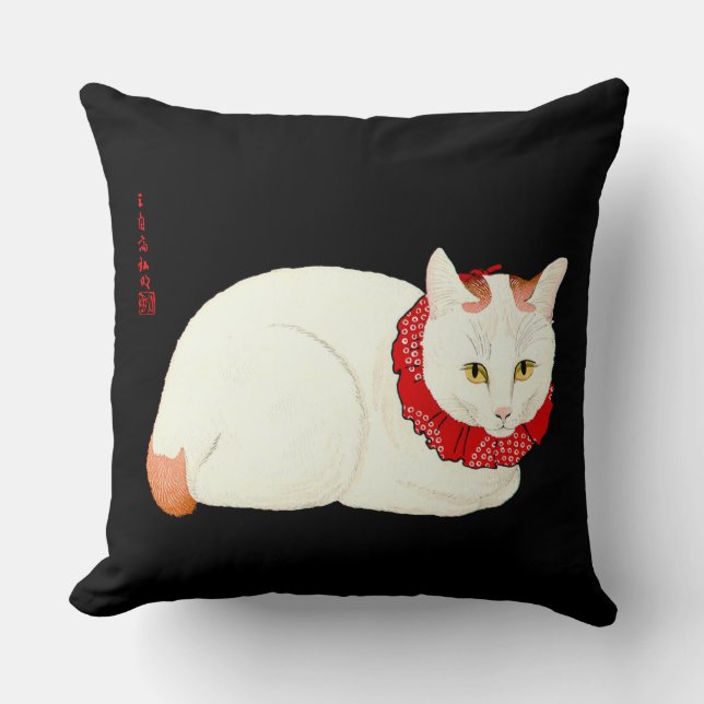 Coussin Chat japonais blanc et gingembre (Recto)