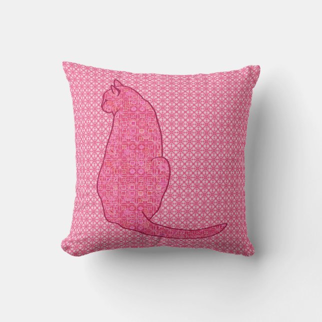 Coussin Chat japonais - Fuchsia Pink Batik (Recto)