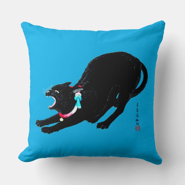Coussin Chat Japonais Noir à la baguette (Recto)