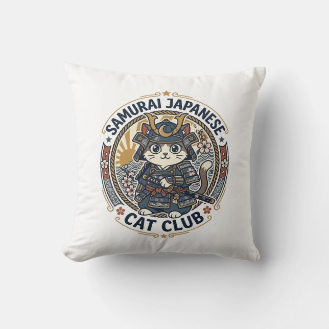 Coussin Chat japonais samouraï Art vectoriel POD - Samoura (Recto)