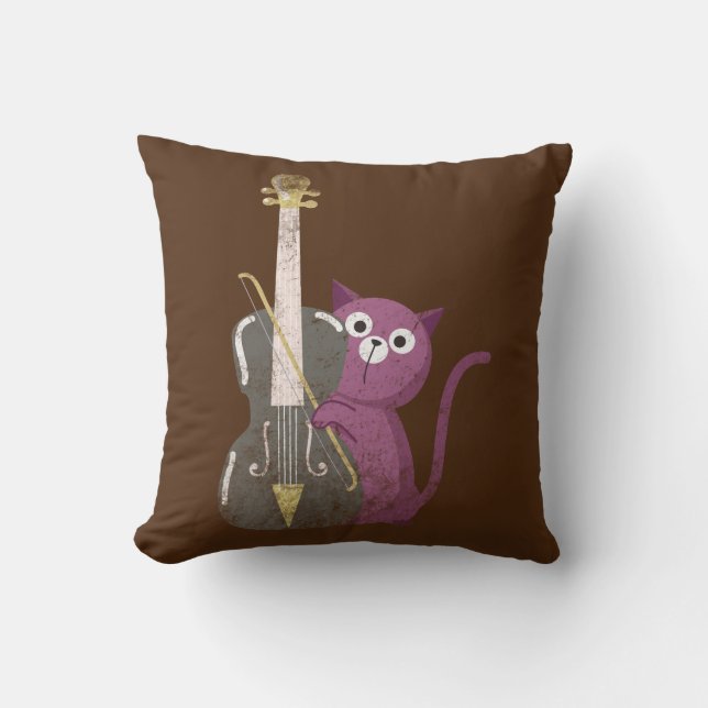 Coussin chat jouant à la double basse (Recto)