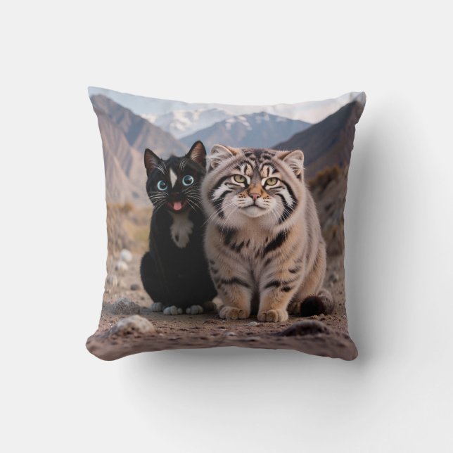 Coussin Chat joyeux vs. Chat grincheux – Humour (Recto)