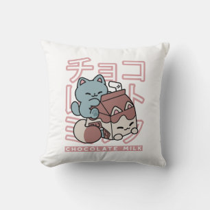 Coussin Chat Kawaii avec du Lait au Chocolat – Pop Art Jap