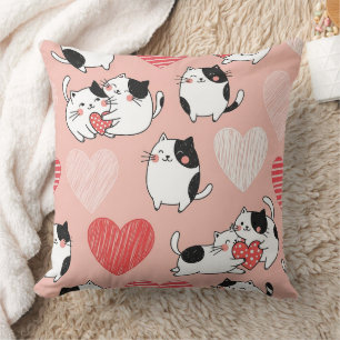 Coussin Chat Kawaii & Cœurs Motif de la Saint-Valentin (6)