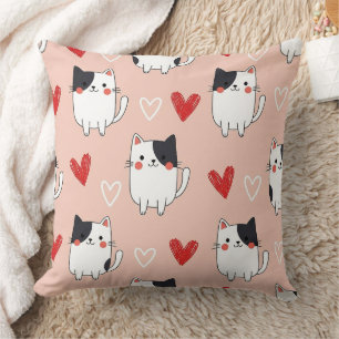 Coussin Chat Kawaii & Motif de la Saint-Valentin Cœurs (1)