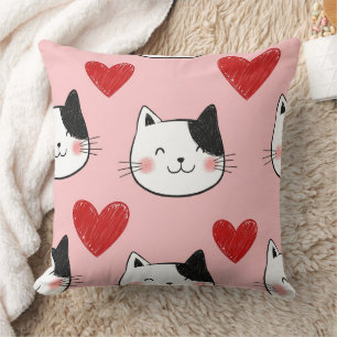 Coussin Chat Kawaii & Motif de la Saint-Valentin Cœurs (10