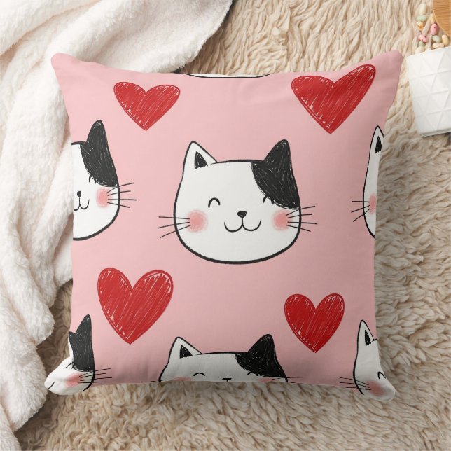Coussin Chat Kawaii & Motif de la Saint-Valentin Cœurs (10 (Couverture)