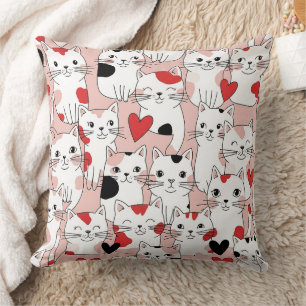 Coussin Chat Kawaii & Motif de la Saint-Valentin Cœurs (3)