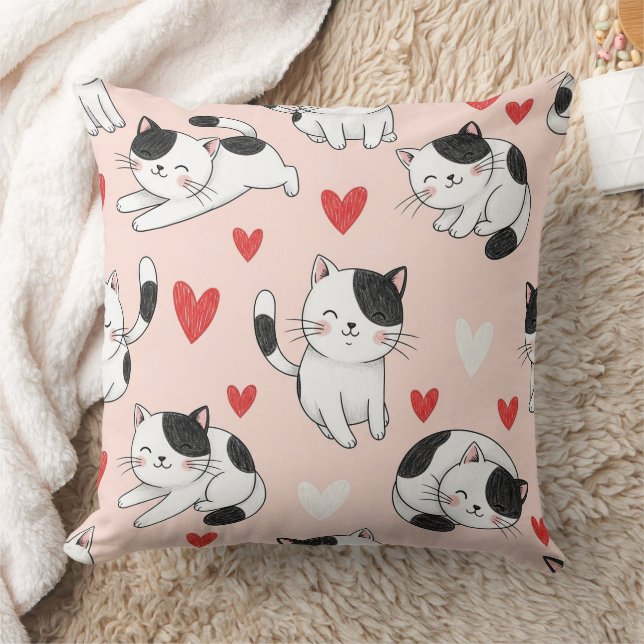 Coussin Chat Kawaii & Motif de la Saint-Valentin Cœurs (7) (Couverture)