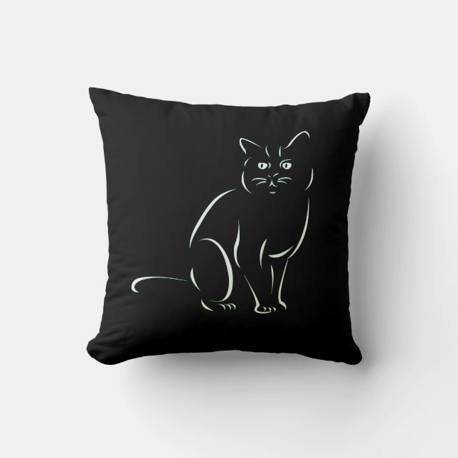 Coussin Chat Kitty blanc simple noir solide arrière (Recto)