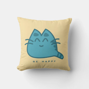 Coussin Chat Kitty souriant bleu