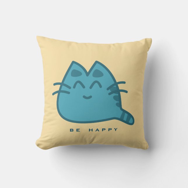 Coussin Chat Kitty souriant bleu (Recto)