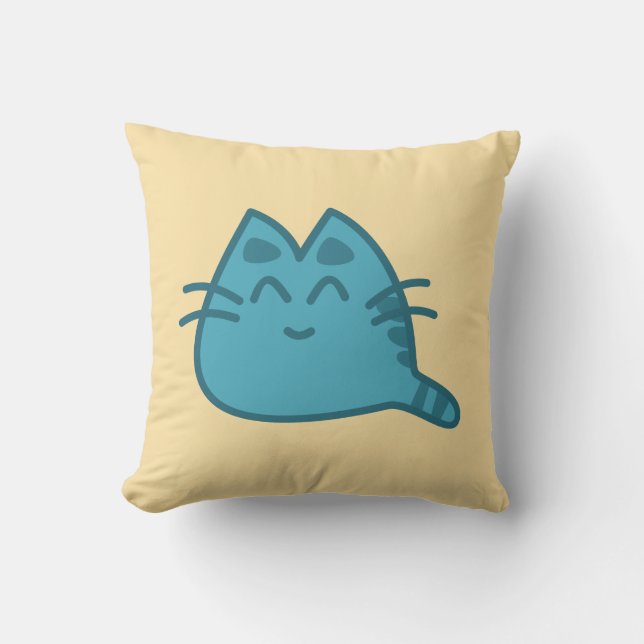 Coussin Chat Kitty souriant bleu (Recto)