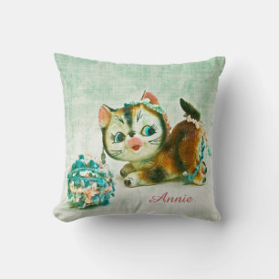 Coussin Chat Kitty vintage - Nom personnalisé