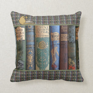 Coussin Chat littéraire vintage de collecteur de livre