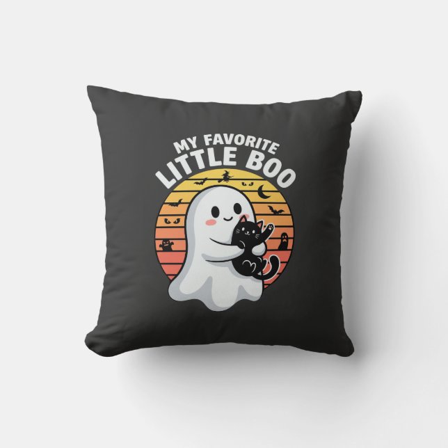 Coussin Chat Little Boo fantôme d'Halloween (Recto)