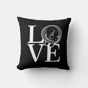 Coussin Chat Love sur Décor Noir