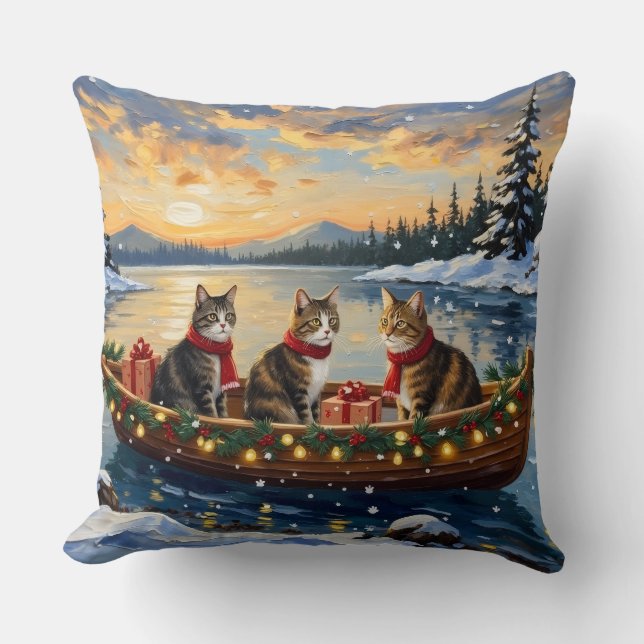 Coussin Chat Maine Coon Noël Bateau Fêtes (Recto)