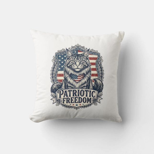 Coussin Chat Maine Coon Patriotique (Recto)