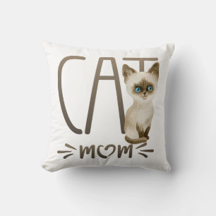 Coussin Chat Maman Chaton Brun Blanc Aquarelle Chat Siamoi