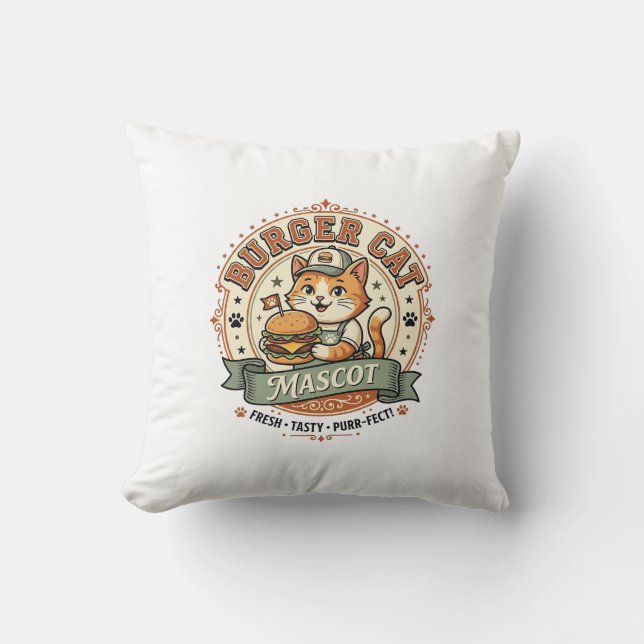 Coussin Chat mascotte Burger Chat mascotte Fast Food Chat  (Recto)