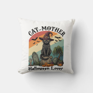 Coussin Chat Mère Halloween Amant Chapeau de Sorcière Noir